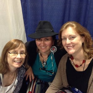 With new FQP author Karina Fabian and Amazing Catechists founder and author Lisa Mladinich at the CWG Booth